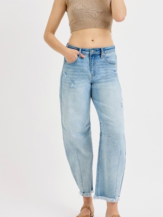 Risen Jeans Denim - Risen Light Blue High-Rise Wide-Leg Barrel Jeans
